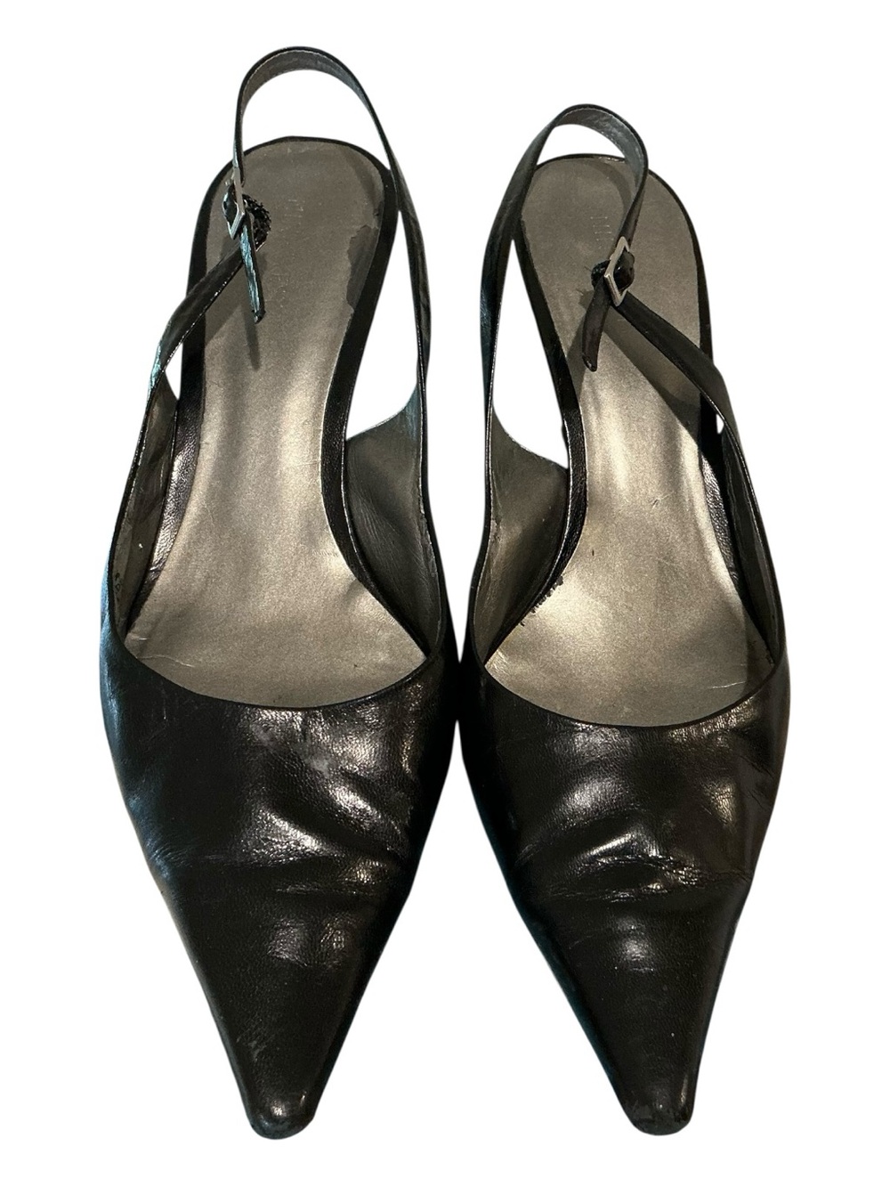 Vintage Nine West Black Pointed Slingback 2” leather Heels - Picture 3 of 4